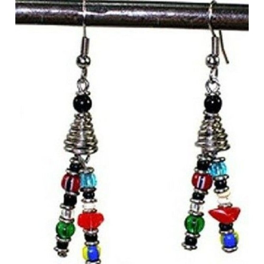 Handmade Beaded Earrings Recycled Silver Plated Wire Kenya Fair Trade